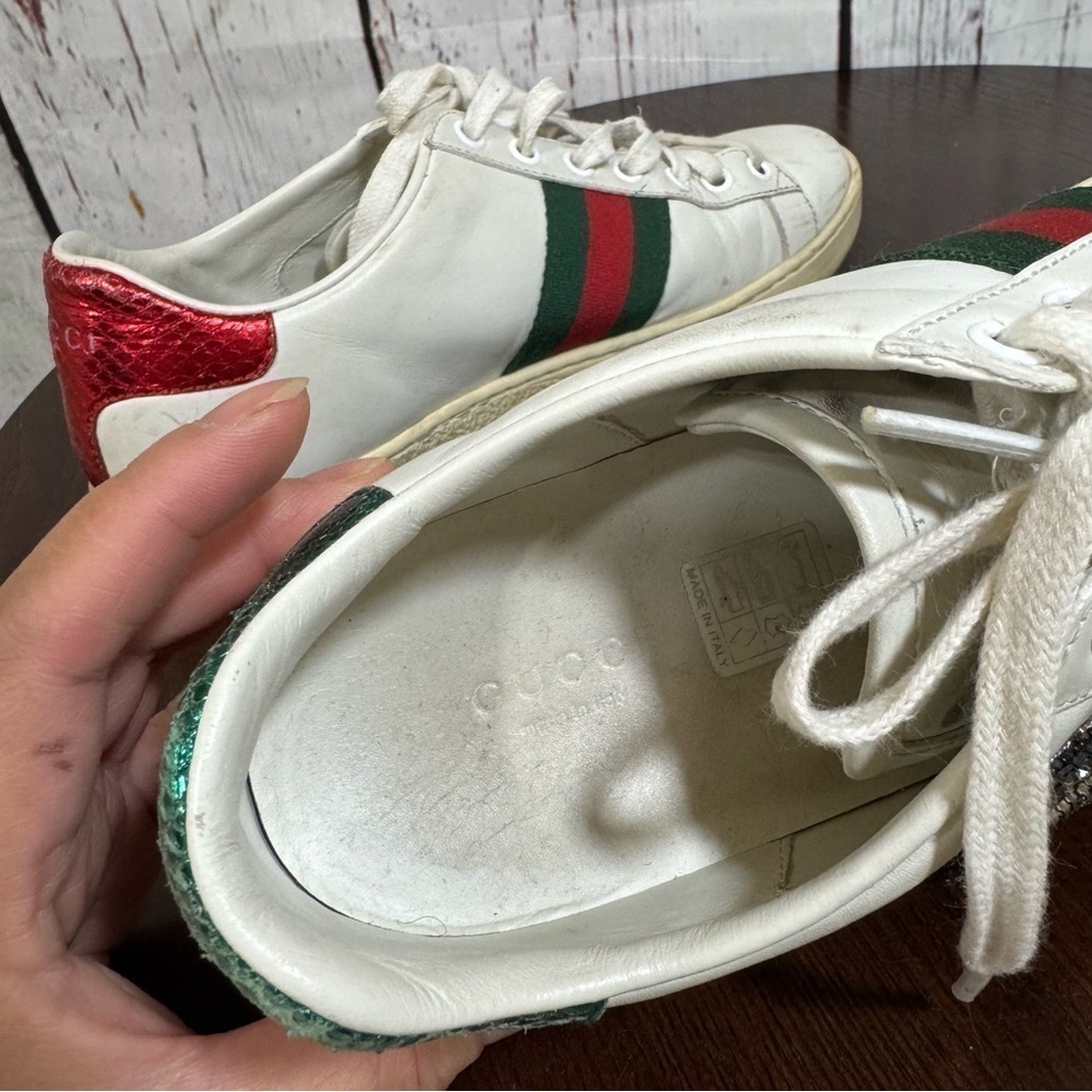 GUCCI ACE SNEAKERS embellished safety pin women’s 6.5 GUC - Picture 3 of 15